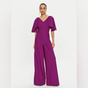 NWOT Joseph Ribkoff Flutter sleeves wide leg jumpsuit in empress violet